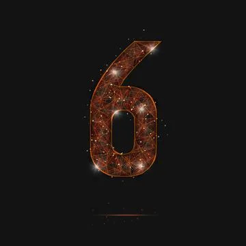 Abstract isolated orange image of a number six. Polygonal illustration looks Illustrazione stock