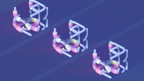 Abstract isometric 3D animation. Pastel tube nodes smoothly transform Video stock 331847291