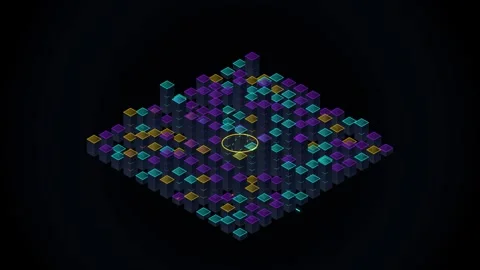 Abstract isometric 3d cubes pulse and ripple in neon colors against dark ba.. Stock Footage 344835440