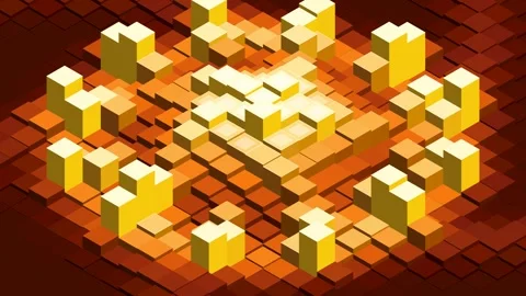 Abstract isometric 3D glowing cubes background, solar corona concept, loop Stock Footage 344937991