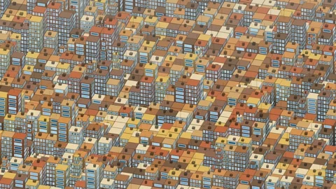 Abstract isometric city grid rotation, countless 3d buildings, seamless looping Stock Footage 337959743