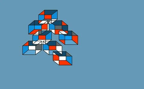 Abstract Isometric Cube Cluster on Blue Background 스톡 일러스트