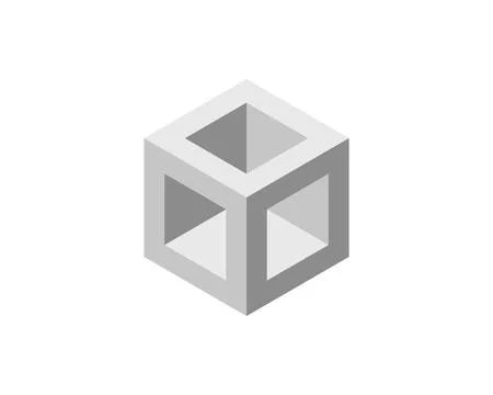 Abstract isometric cube with inner voids, showcasing a minimalist design.  .. Stockillustratie