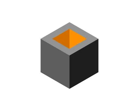 Abstract isometric cube with an orange inner square.  Represents potential,.. Illustrazione stock