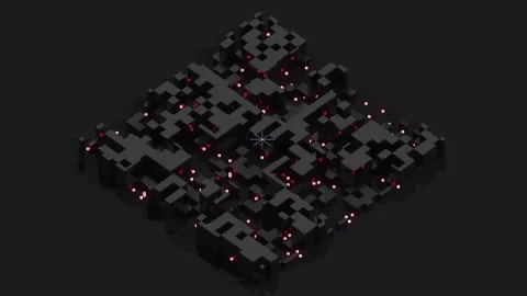 Abstract isometric dark digital landscape transforming and revealing networ.. Stock Footage 332317146