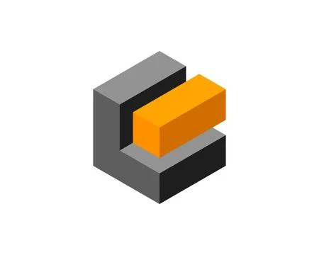 Abstract isometric design.  Gray and orange blocks interlock, symbolizing c.. Stockillustratie
