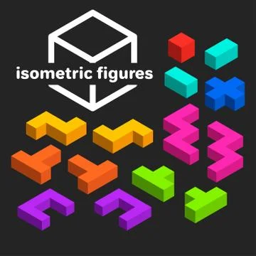 Abstract isometric figures set, creative background Stock Illustration