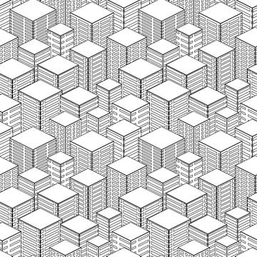 Abstract Isometric Geometric Pattern. Black and White Structural Texture. Stock Illustration