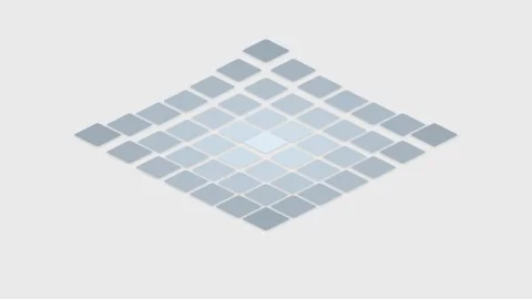 An abstract isometric grid of blue squares forming a central light gradient Stockbeeldmateriaal 338310505