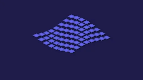 Abstract isometric grid of glowing blue squares on a dark navy background Stock Footage 335117991