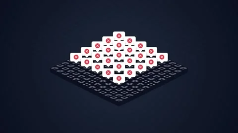 Abstract Isometric Grid with Red X Error Messages Forming and Dissolving Sy.. Stock Footage 347347389