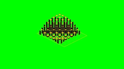 Abstract isometric grid of vertical pillars against a bright green background Stock Footage 340268226