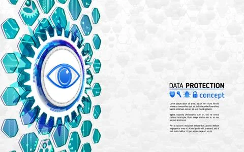 Abstract isometric high tech background with cyber eye data protection. 스톡 일러스트