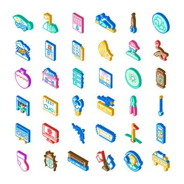 Abstract isometric icons collection representing problem solving technology Stock Illustration