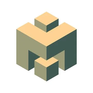 Abstract isometric illustration of interconnected cubes.  Neutral earth tones Stock Illustration