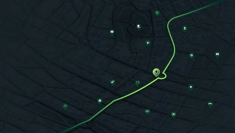 Abstract isometric navigation plan highlights POI including city streets, blocks Stock Illustration