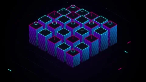 Abstract isometric network servers processing data with neon glowing motion.. Stock Footage 344835425