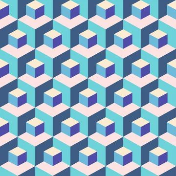 Abstract isometric seamless pattern of small and large blue cubes. Vector bac Illustrazione stock