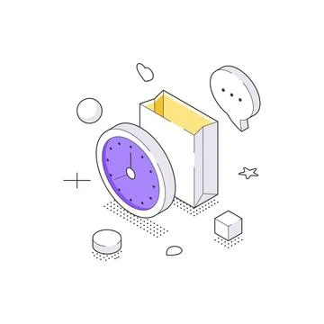 An abstract isometric vector illustration about time management. A clock and  Ilustración de archivo