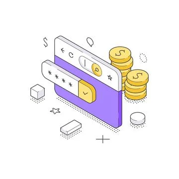 An abstract isometric vector illustration of a secure login. A password toggl Stock Illustration