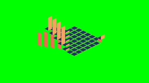 Abstract isometric visualization featuring orange bars and a dark grid patter Stock Footage 340900418