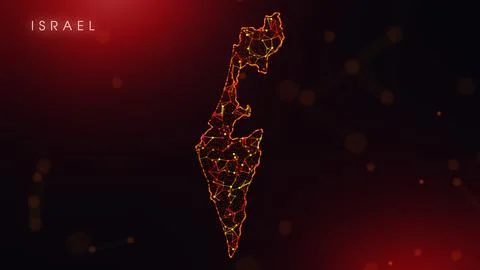 Abstract Israel Map Digital Network Background With Red And Orange Plexus Dot Stock Illustration