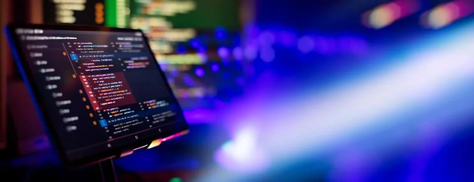 Abstract IT technology background. Software source code. Website programmin.. 스톡 사진