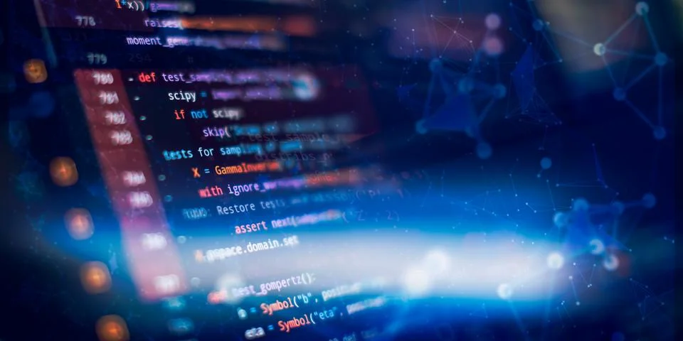 Abstract IT technology background. Software source code. Website programmin.. Stock Photos