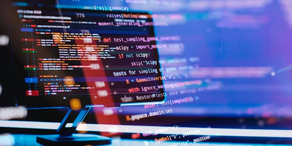 Abstract IT technology background. Software source code. Website programmin.. Stock Photos