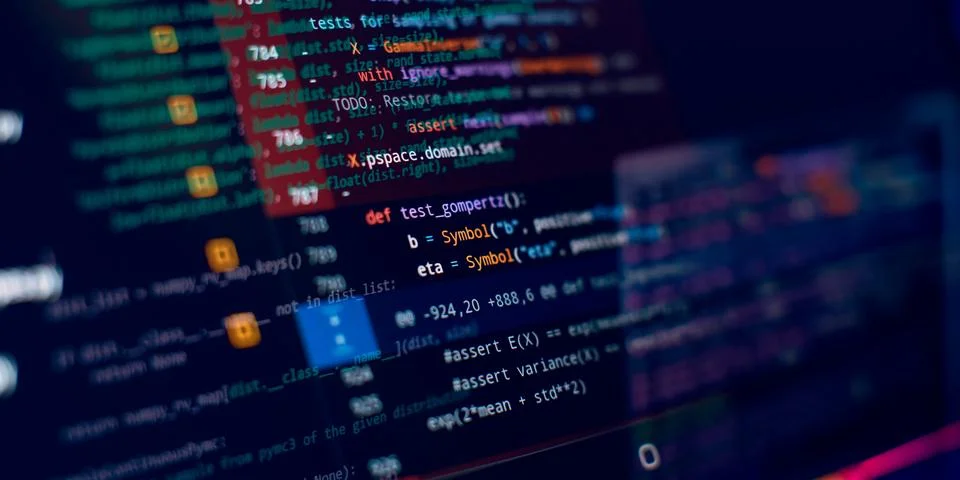 Abstract IT technology background. Software source code. Website programmin.. Foto stock