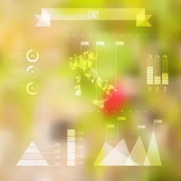 Abstract Italy Map with Infographic Elements on Blurred Background Stock Illustration