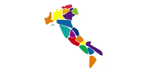 Abstract italy map, simplified with colored regions in simple shapes. Anima.. Stock Footage 263107373
