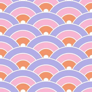 Abstract Japanese waves seamless pattern - purple, pink, orange Stock Illustration