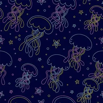 Abstract jellyfish seamless pattern art.Vector cartoon line illustration design Stock Illustration
