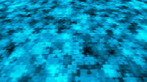 Abstract Jigsaw puzzle perspective view blue color illustration glowing Stock Footage 92482375
