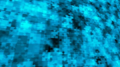 Abstract Jigsaw puzzle perspective view blue color illustration glowing Stock Footage 92482649