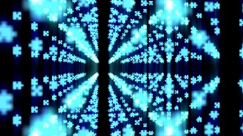 Abstract Jigsaw puzzle perspective view blue color illustration glowing Stock Footage 92482866