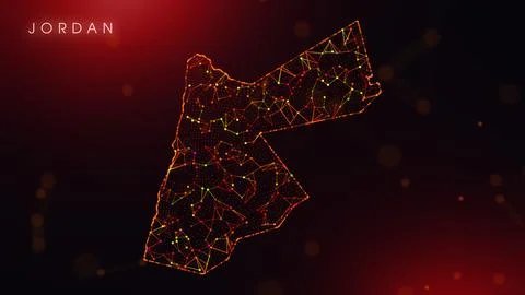 Abstract Jordan Map Digital Network Background With Red And Orange Plexus Dot イラスト素材