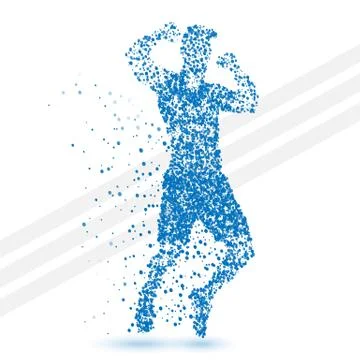 Abstract jumping winner man made of particles Stock Illustration