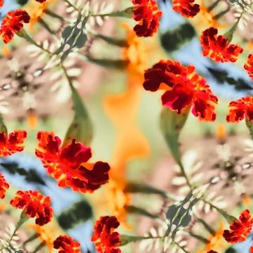 Abstract kaledoscope pattern - red carnation with gouache effect. Stock Illustration
