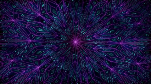 Abstract kaleidoscope mandala made of glowing purple geometric lines Stock Footage 329053487