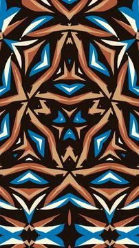 Abstract kaleidoscope pattern in blue brown and white on dark background. Stock Illustration