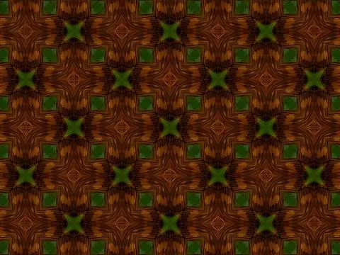 Abstract Kaleidoscope Pattern with Vibrant Orange and Green Symmetrical Shapes Stock Illustration
