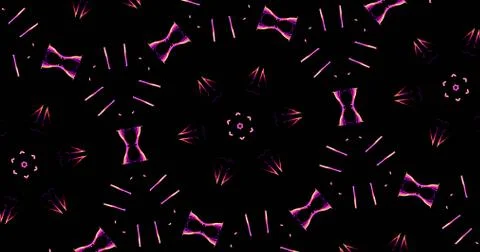 Abstract Kaleidoscope Patterns On Dark Background In Purple Orange Lines Stock Illustration