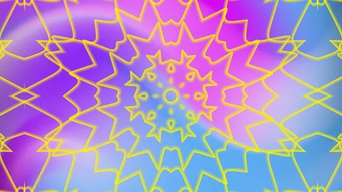 Abstract kaleidoscope vibrant geometric pattern neon glowing symmetrical bac Stock Footage 328650672