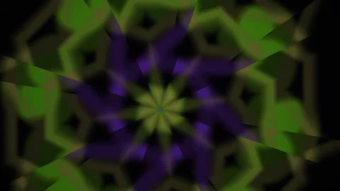 Abstract Kaleidoscopic Flower Pattern Animation with Purple and Green Hues. Stock Footage 334493240