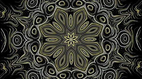 Abstract kaleidoscopic pattern formed by many narrow colorful lines on black Illustrazione stock