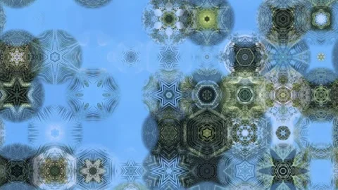 An abstract kaleidoscopic pattern in various shades of blue. The design is .. Stock Footage 305219276