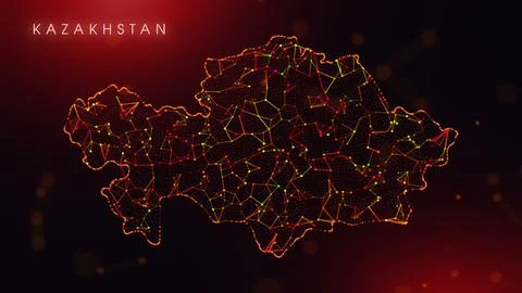 Abstract Kazakhstan Map Digital Network Background With Red And Orange Plex.. Stock Illustration