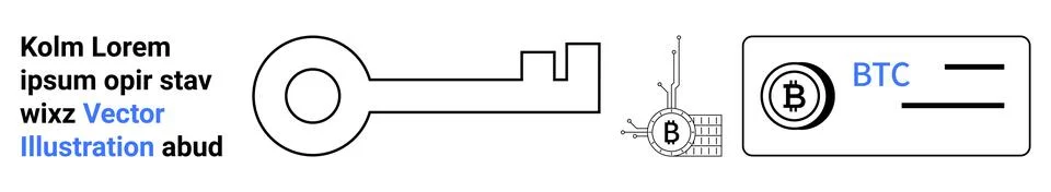 Abstract Key and Cryptocurrency Elements with Bitcoin Logo for Secure Digit.. Stock Illustration
